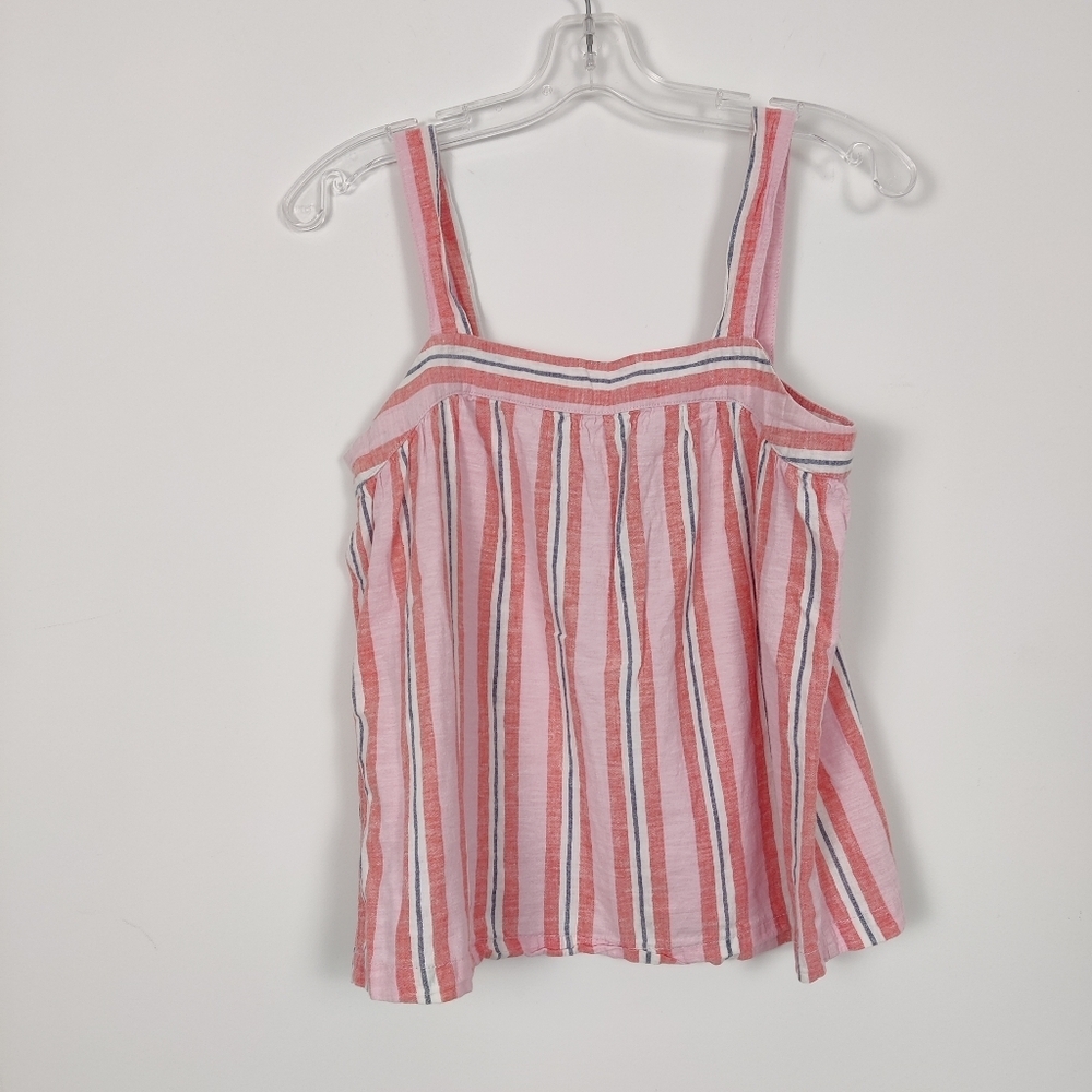 Women's Striped Linen Tank Top Size Medium Cotton Bohemian Boho Chic